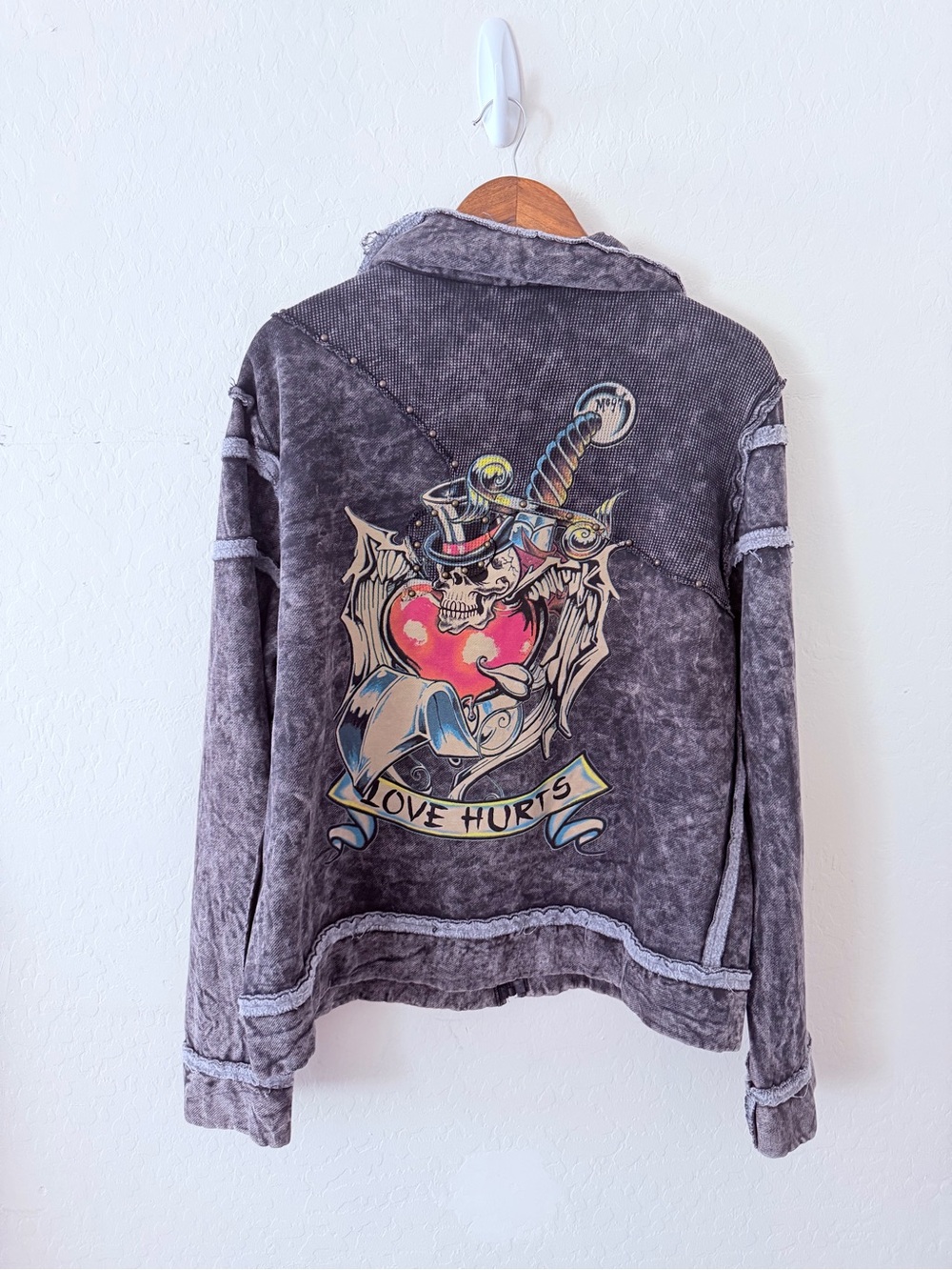 Mission XXL Y2K Studded Skull Graphic Zip Jacket Affliction Ed Hardy Style